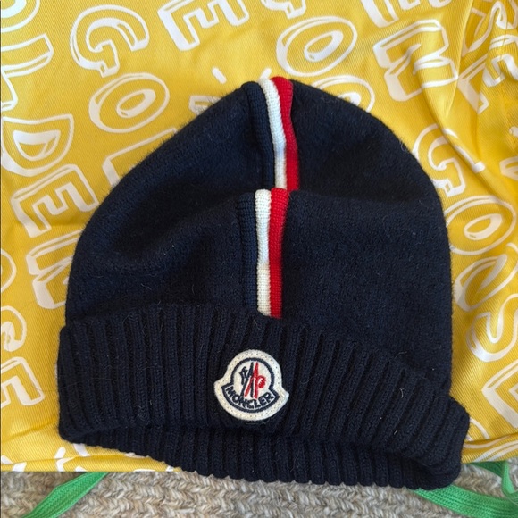 Moncler Dark Blue Beanie with Tricolor Stripe - Picture 1 of 1